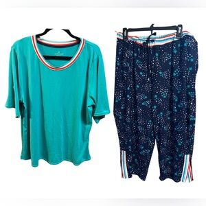 Cuddl Duds Smart Comfort Women’s 2-Piece Lounge Set – Green/Blue. Size XL.